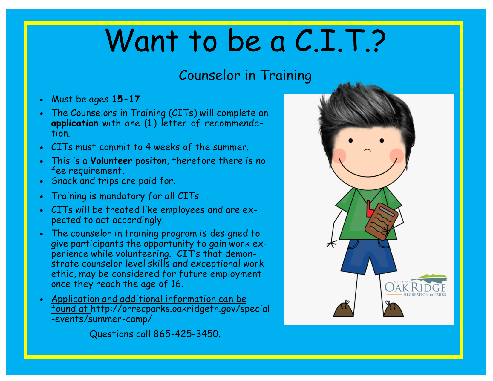 Counselors In Training (CIT) wanted for Summer Camp!