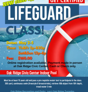 May Lifeguard Class Offered!
